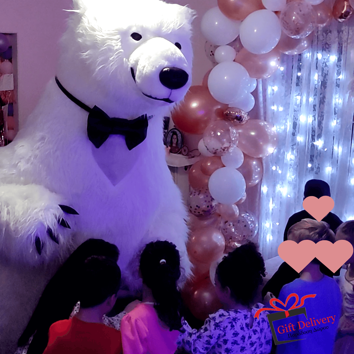 White Bear for Children's Parties, Spectacular Gift Delivery, Animator in Athens, Polar Bear Mascot